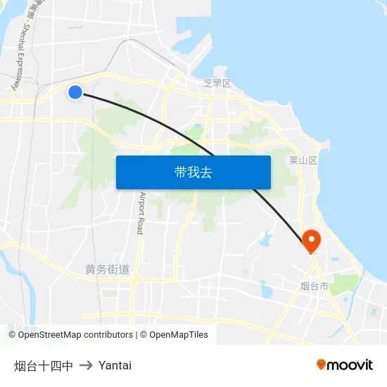 烟台十四中 to Yantai map