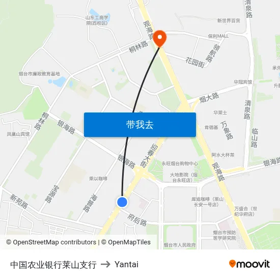 中国农业银行莱山支行 to Yantai map