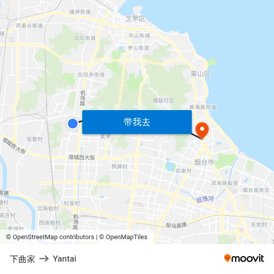 下曲家 to Yantai map