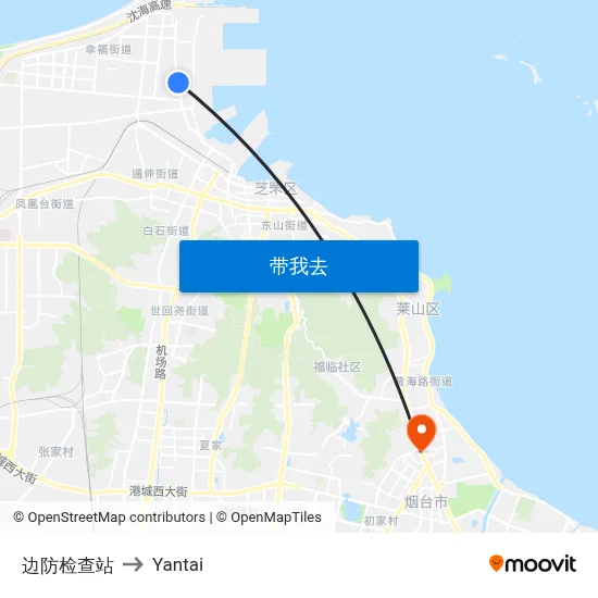 边防检查站 to Yantai map