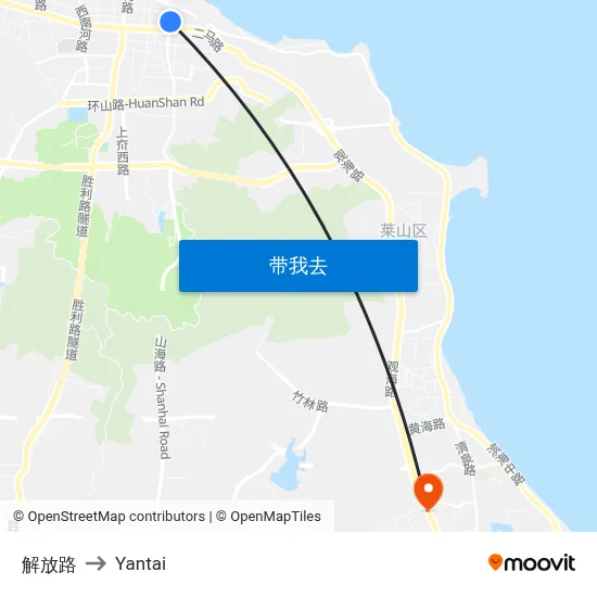 解放路 to Yantai map