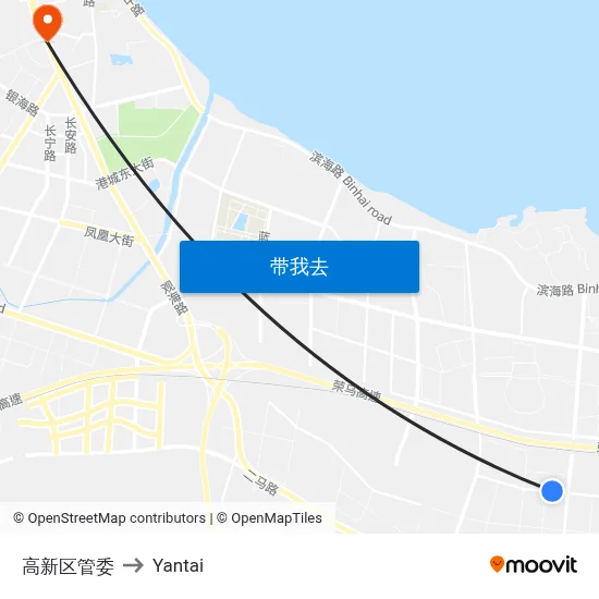 高新区管委 to Yantai map