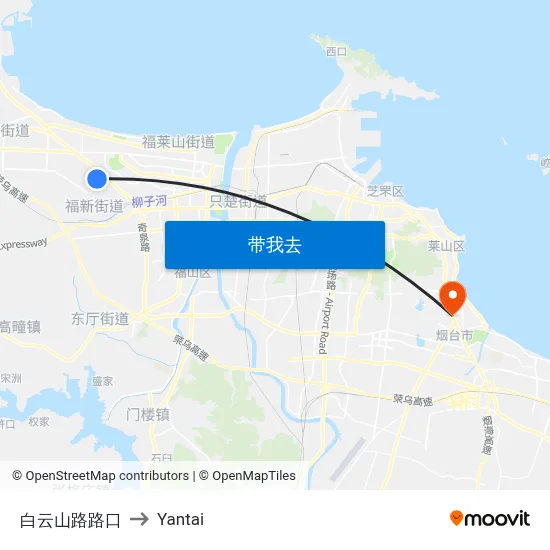 白云山路路口 to Yantai map