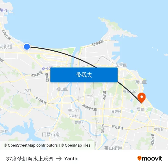 37度梦幻海水上乐园 to Yantai map