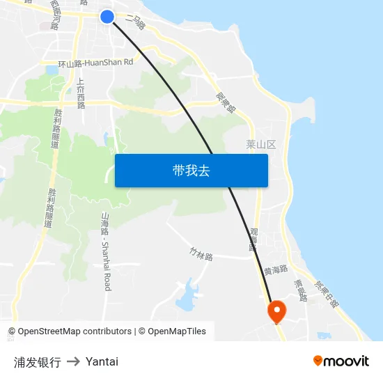浦发银行 to Yantai map