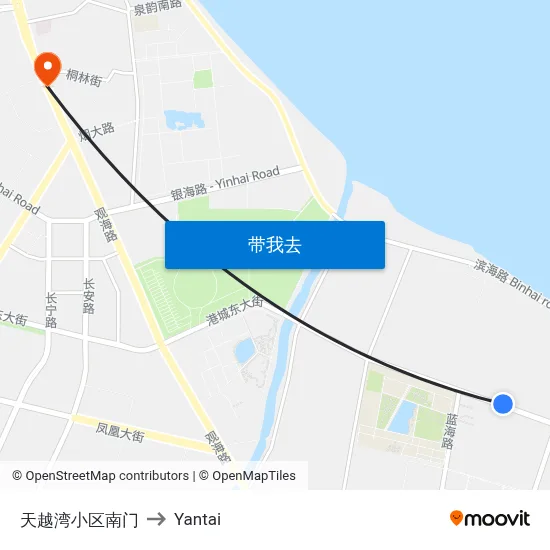 天越湾小区南门 to Yantai map