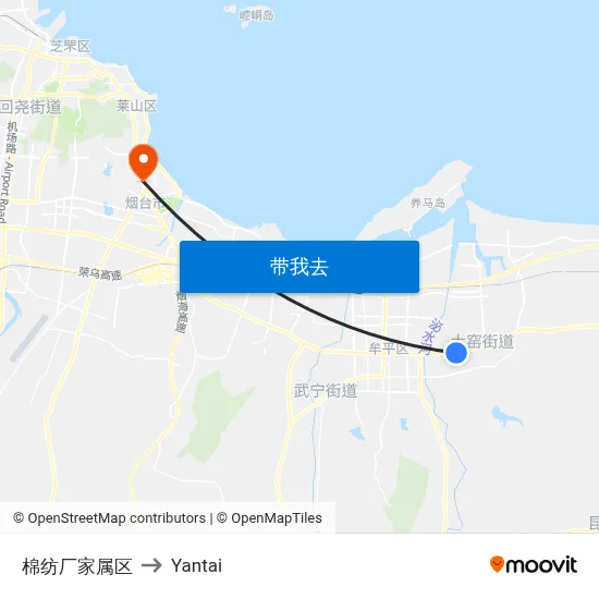 棉纺厂家属区 to Yantai map