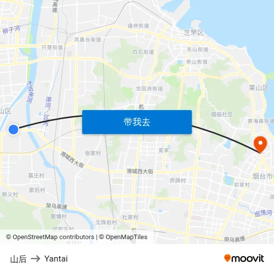 山后 to Yantai map
