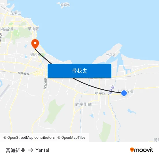富海铝业 to Yantai map