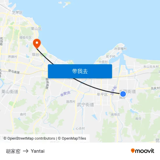胡家窑 to Yantai map