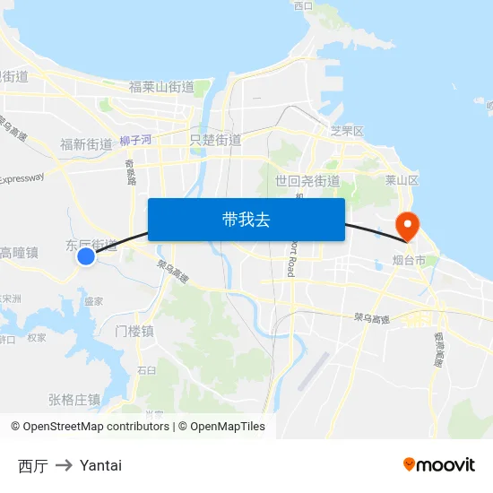 西厅 to Yantai map
