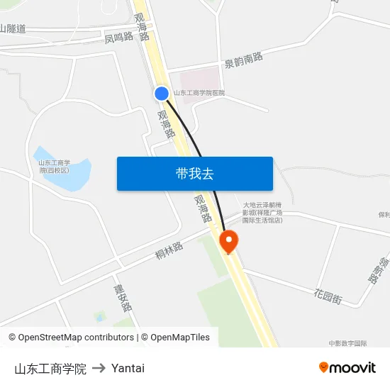 山东工商学院 to Yantai map