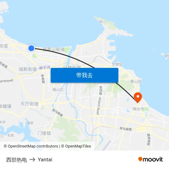 西部热电 to Yantai map