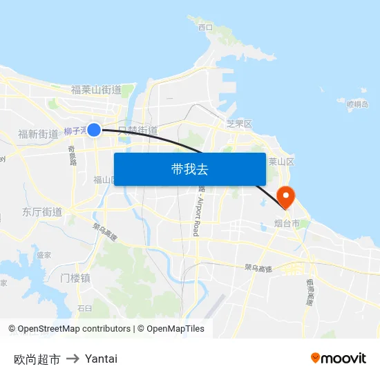 欧尚超市 to Yantai map