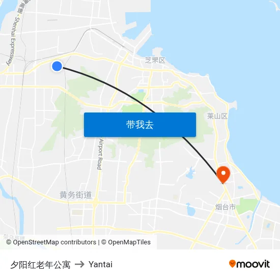 夕阳红老年公寓 to Yantai map