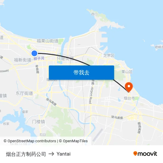 烟台正方制药公司 to Yantai map