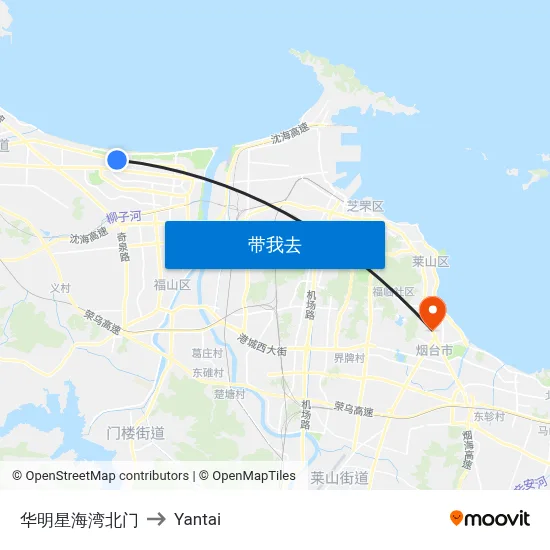 华明星海湾北门 to Yantai map