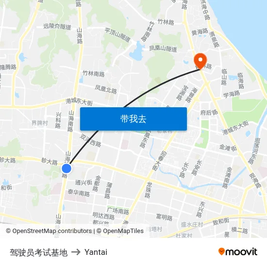 驾驶员考试基地 to Yantai map