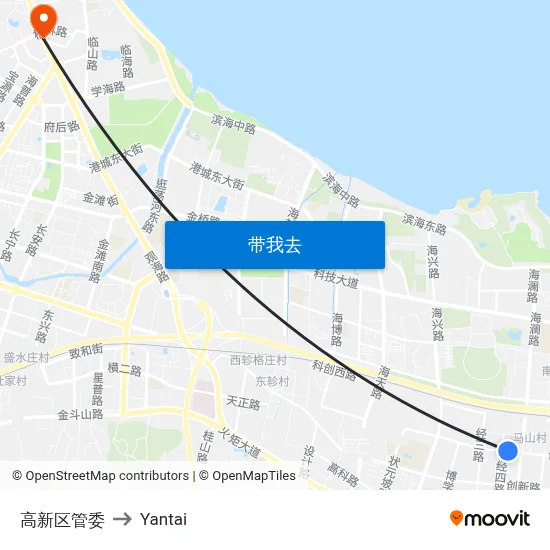 高新区管委 to Yantai map