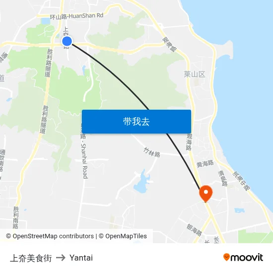 上夼美食街 to Yantai map