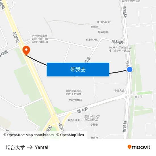 烟台大学 to Yantai map