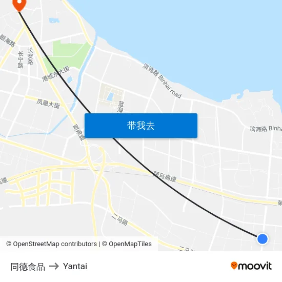 同德食品 to Yantai map