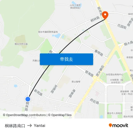 桐林路南口 to Yantai map