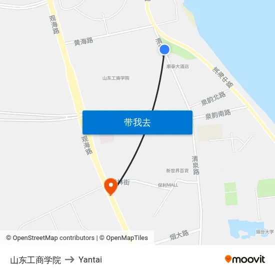 山东工商学院 to Yantai map