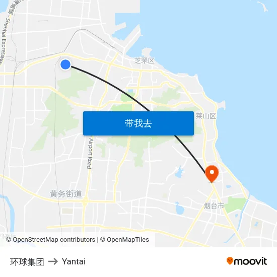 环球集团 to Yantai map