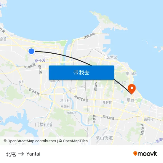 北屯 to Yantai map