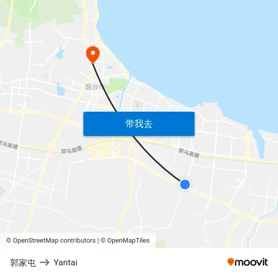 郭家屯 to Yantai map