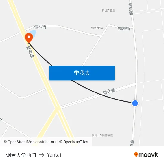 烟台大学西门 to Yantai map