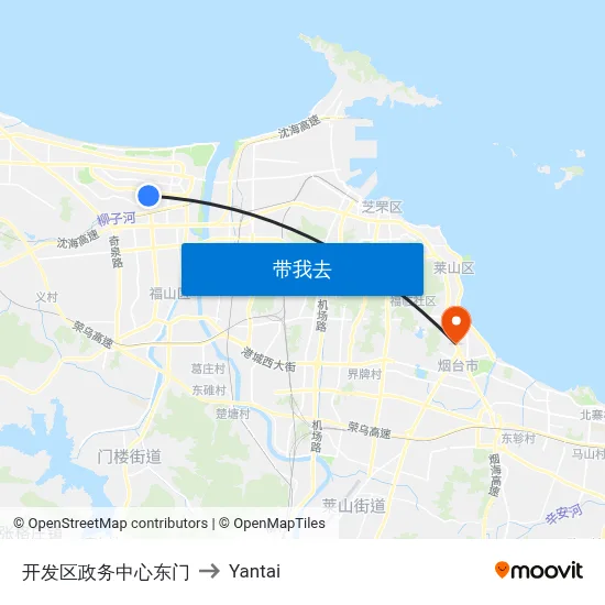 开发区政务中心东门 to Yantai map