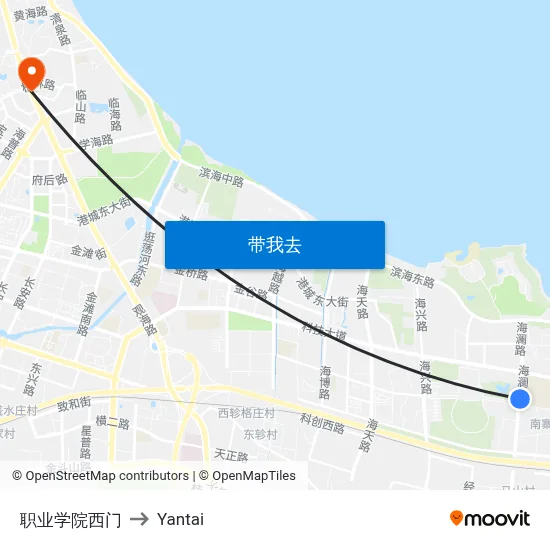 职业学院西门 to Yantai map