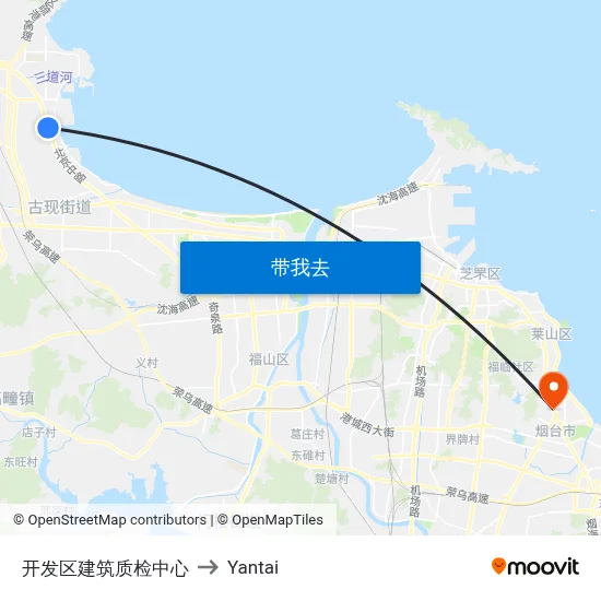 开发区建筑质检中心 to Yantai map