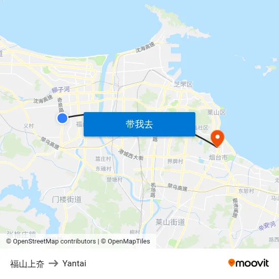 福山上夼 to Yantai map