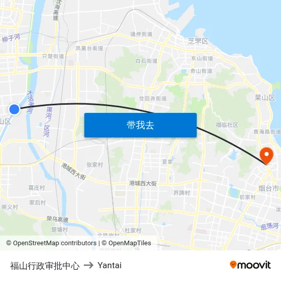 福山行政审批中心 to Yantai map