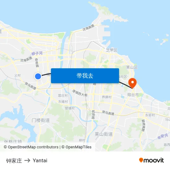 钟家庄 to Yantai map