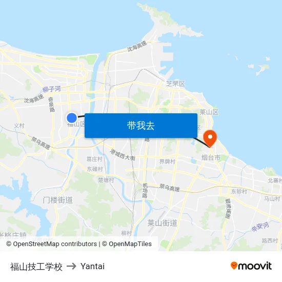 福山技工学校 to Yantai map