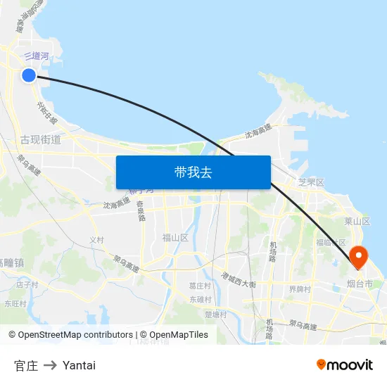 官庄 to Yantai map
