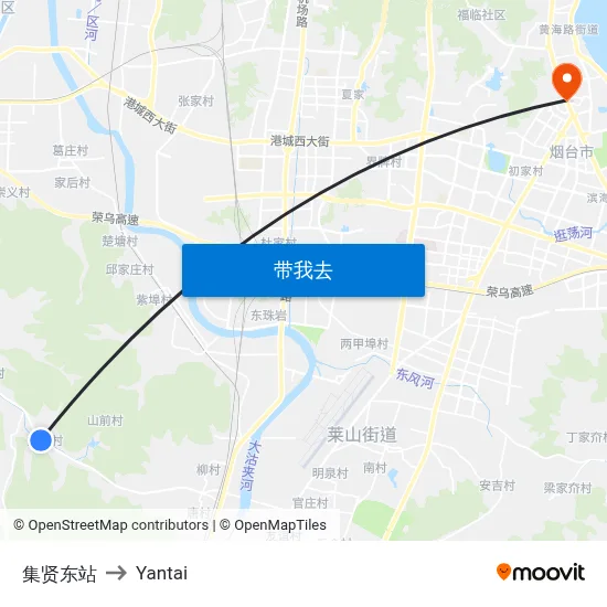 集贤东站 to Yantai map