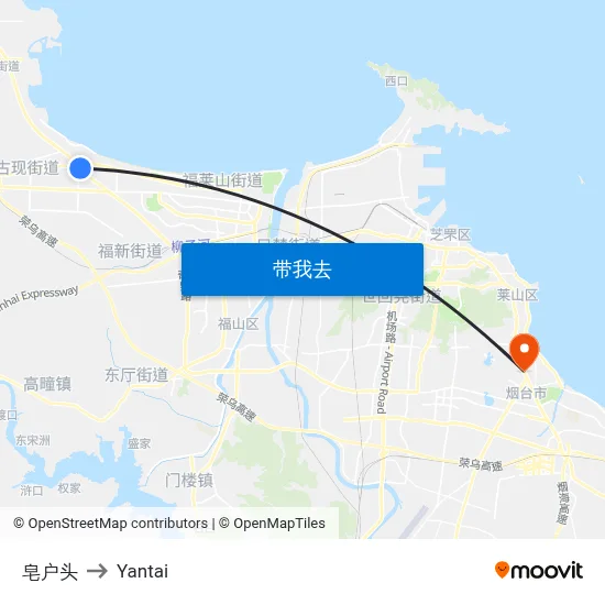 皂户头 to Yantai map