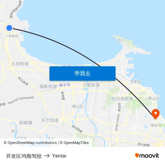 开发区鸿顺驾校 to Yantai map