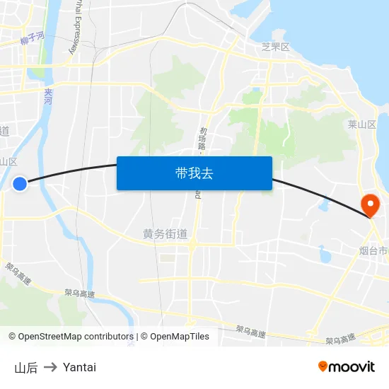 山后 to Yantai map