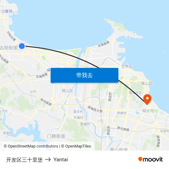 开发区三十里堡 to Yantai map