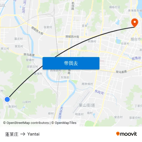 蓬莱庄 to Yantai map