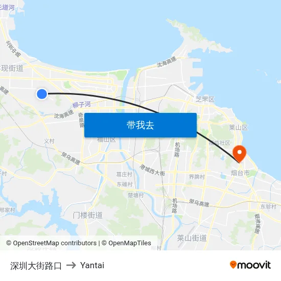 深圳大街路口 to Yantai map