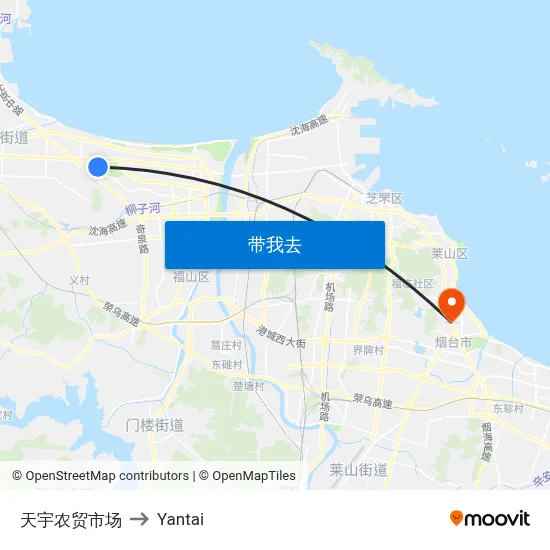 天宇农贸市场 to Yantai map