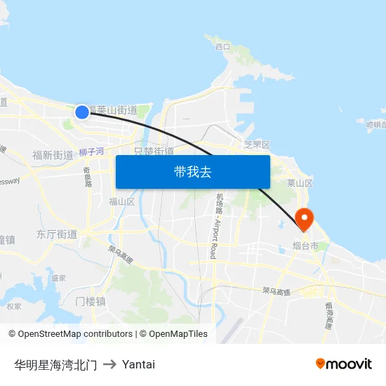 华明星海湾北门 to Yantai map