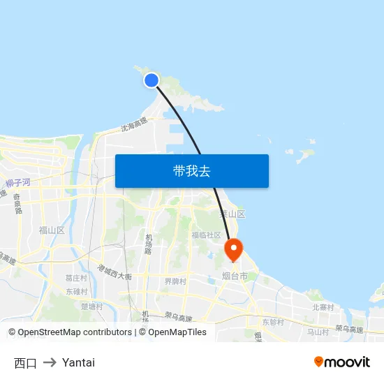 西口 to Yantai map